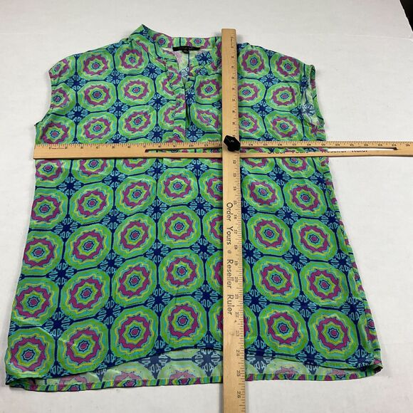 Lauren Gold Silk Sleeveless Blouse Vibrant Geometric Colorful Top V-Neck XS - Picture 4 of 9